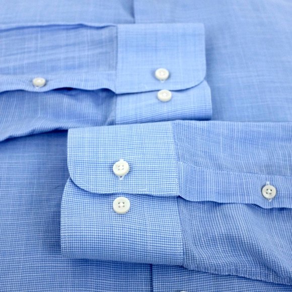 SuitSupply Blue Houndstooth Egyptian Cotton Button Up Dress Shirt Size 15 3/4 L - Picture 4 of 14